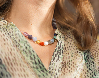 New bold gemstone necklace in multi colors