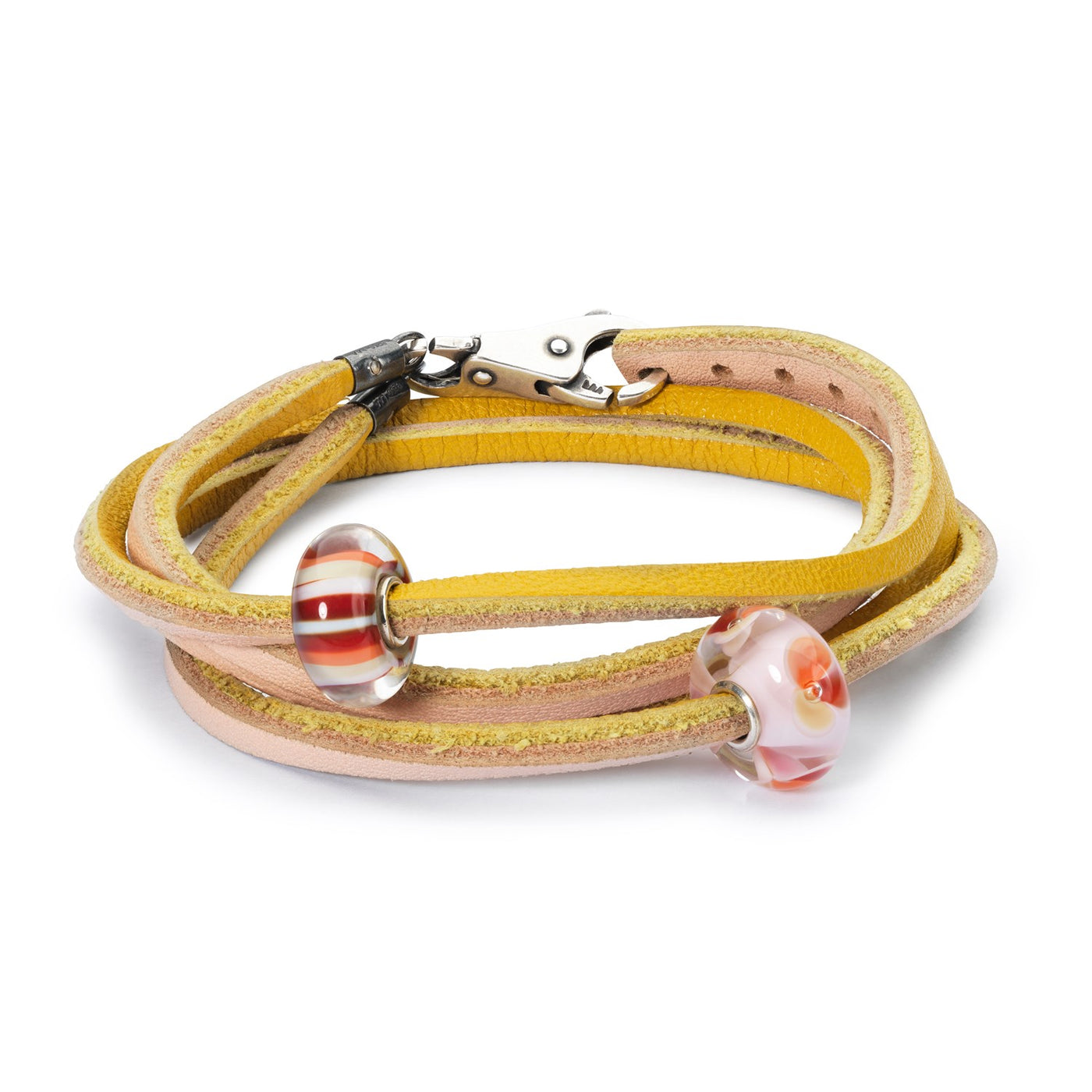 Leather Bracelet Yellow/Light Pink